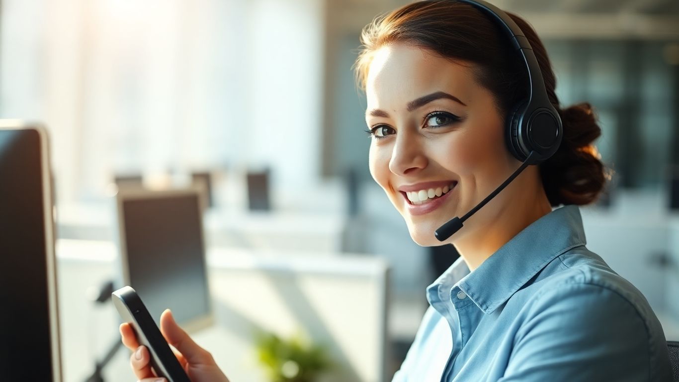 Call center agent setting appointments on the phone.