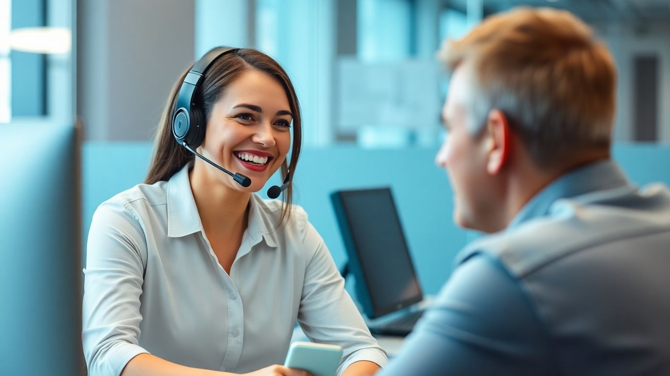 Call center agent building rapport with a prospect.
