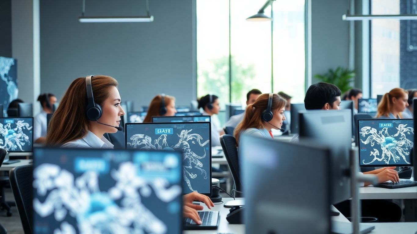 Call center agents using technology for appointment setting.