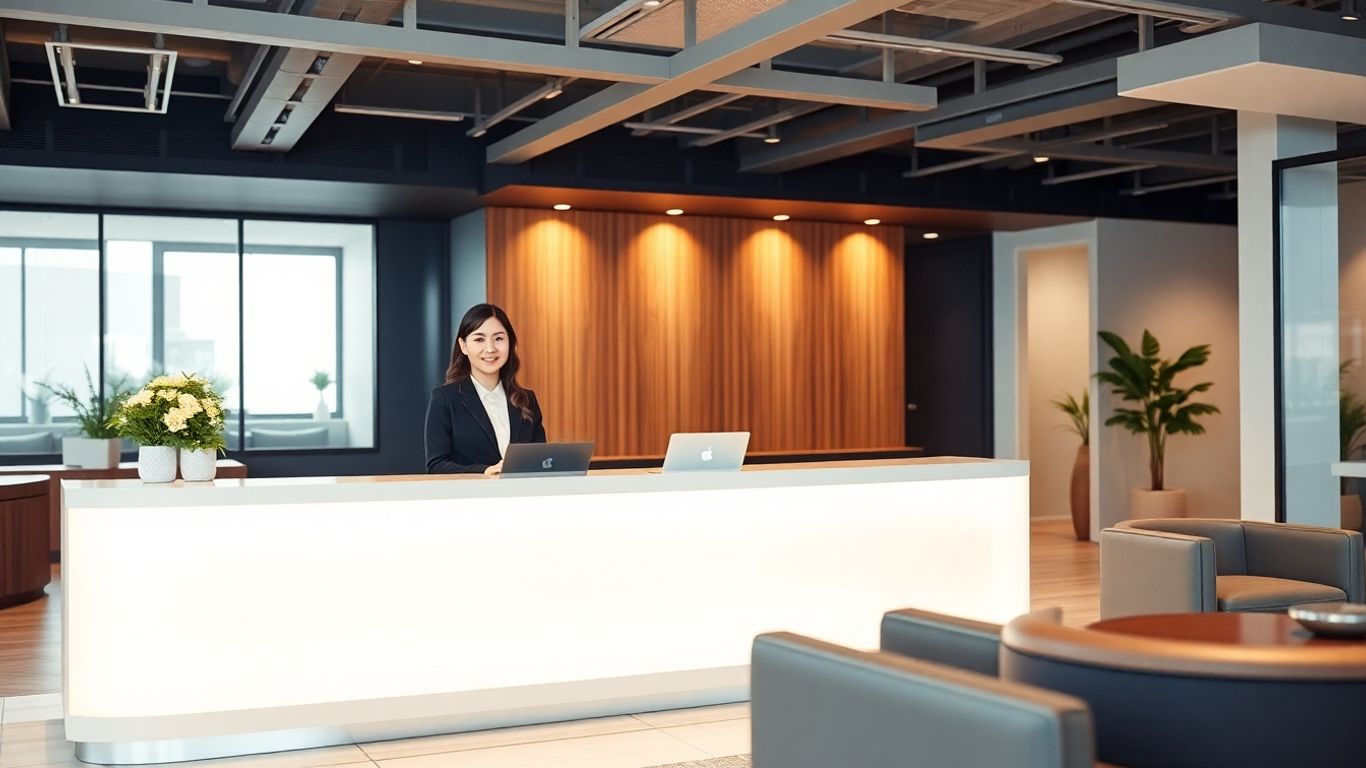 Welcoming reception desk with a friendly attendant.