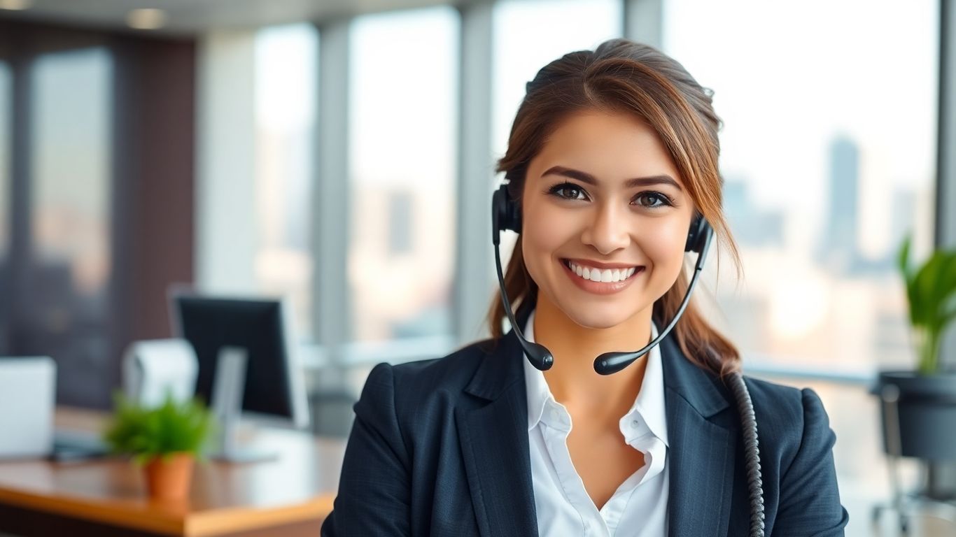 Professional receptionist taking a phone call.