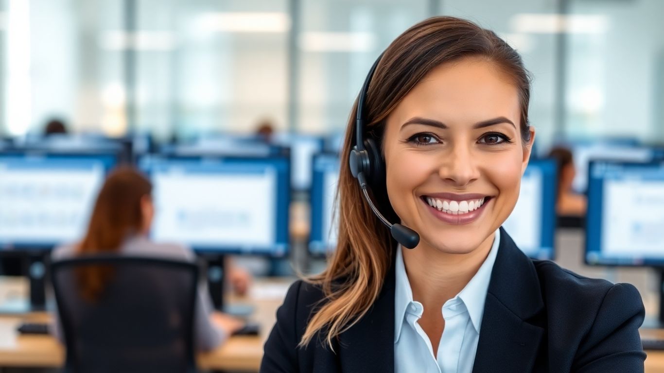 Call center agent setting appointments on a computer.