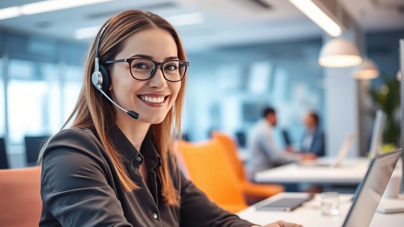 Professional woman using a headset for business calls.
