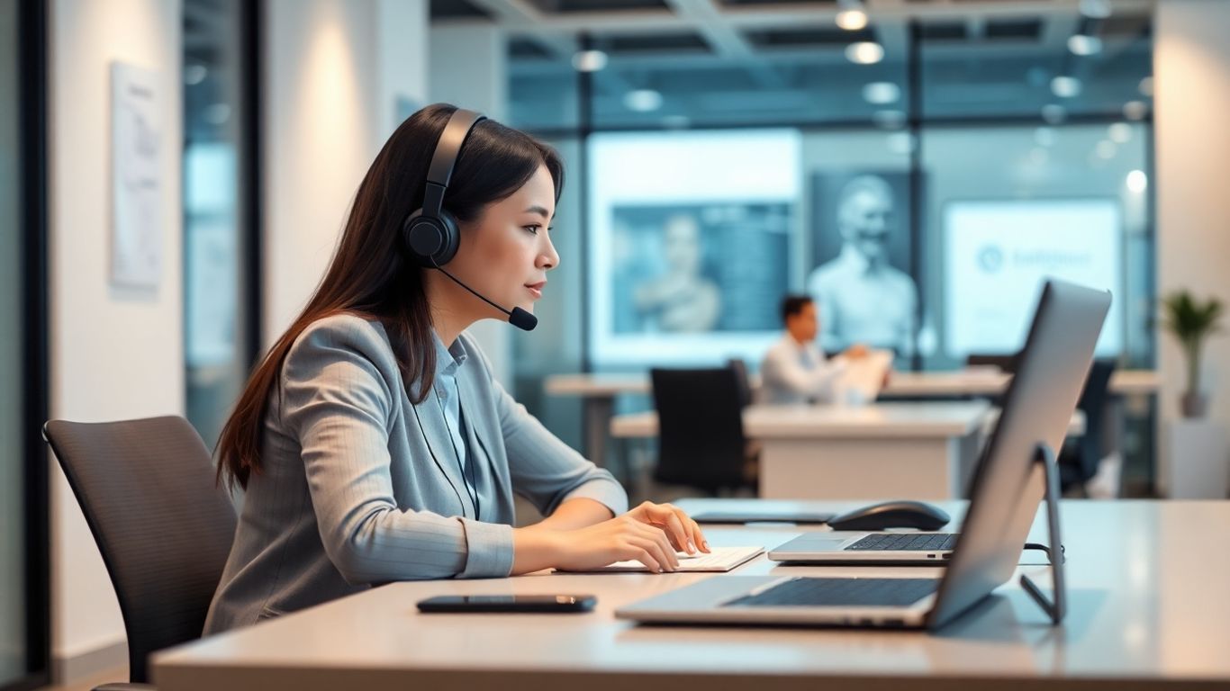 Business person using a headset for call management.