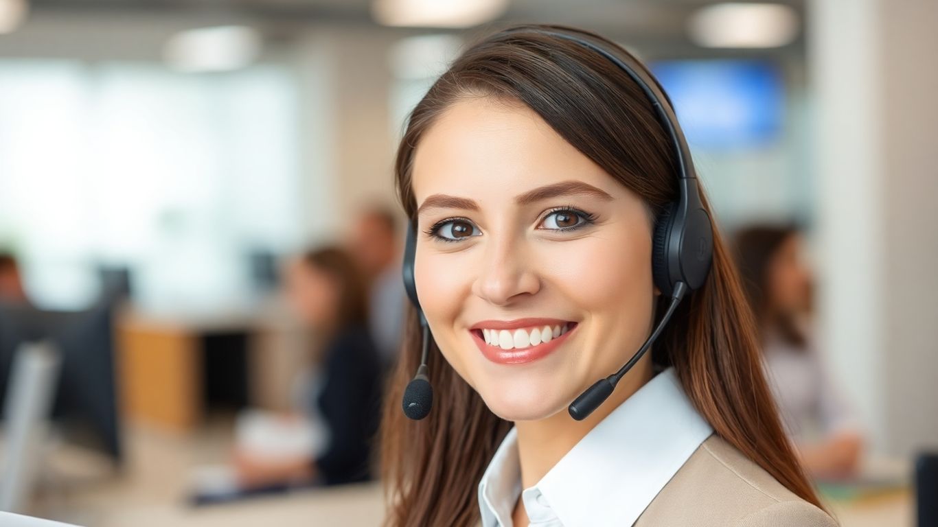 Receptionist using a headset for professional call handling.