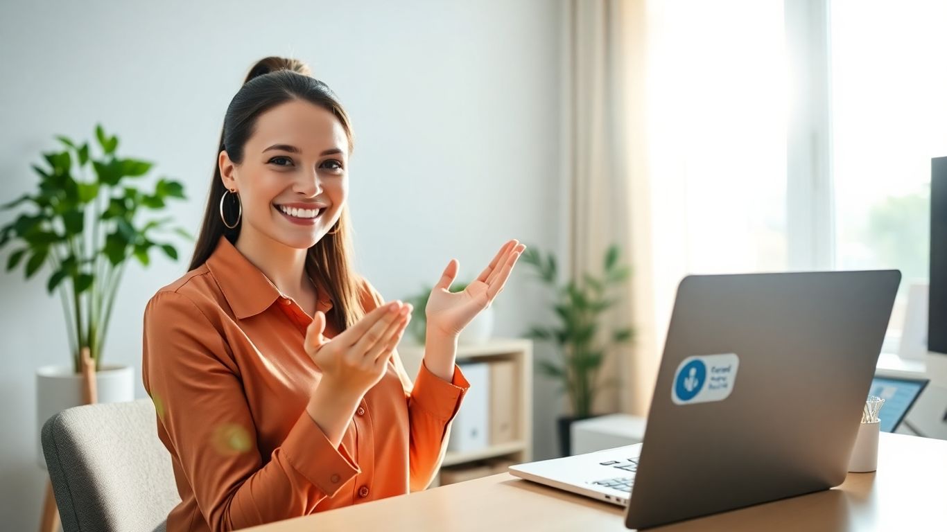 Virtual receptionist working from a home office.