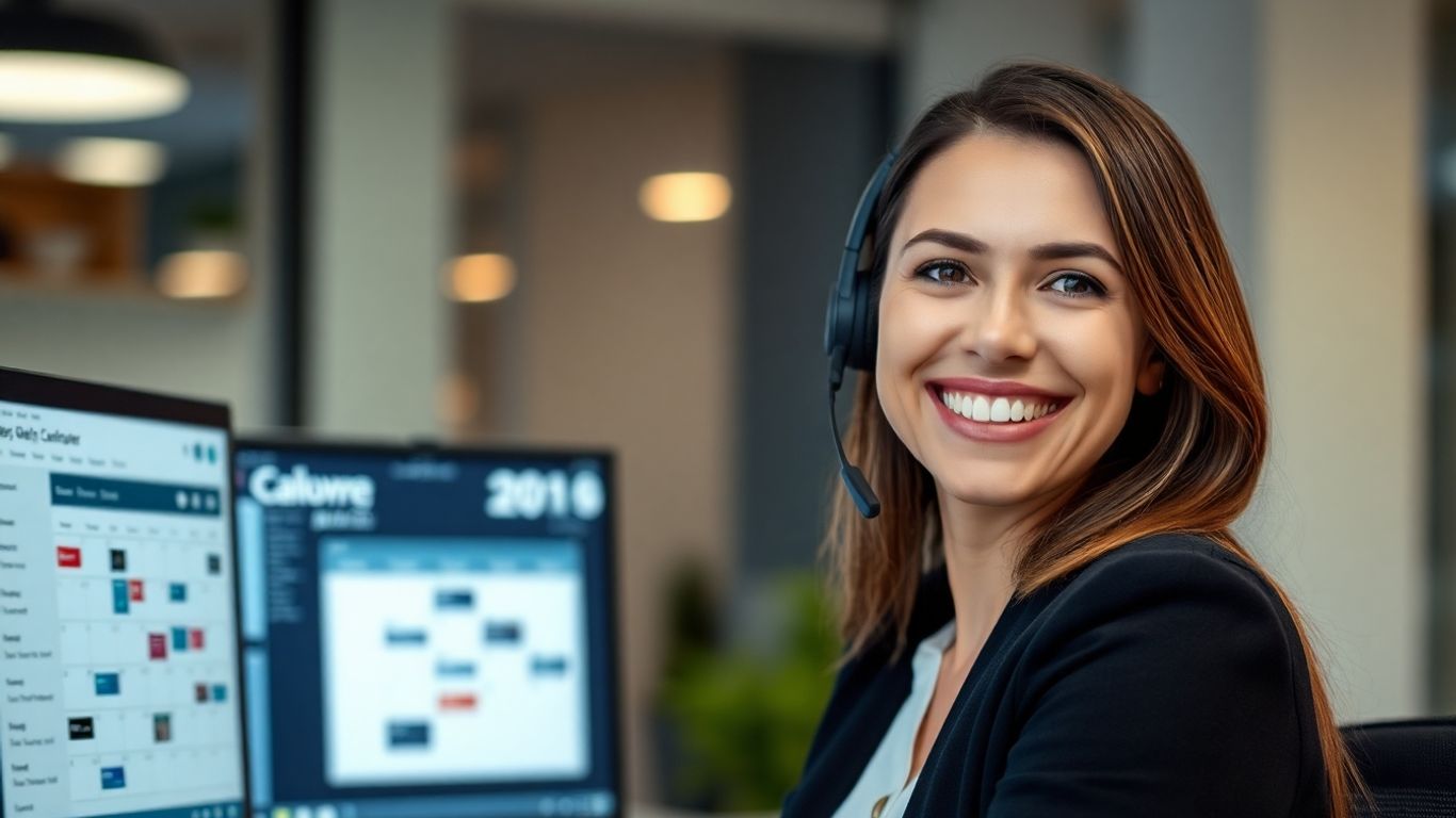 Virtual receptionist booking appointments on a computer.