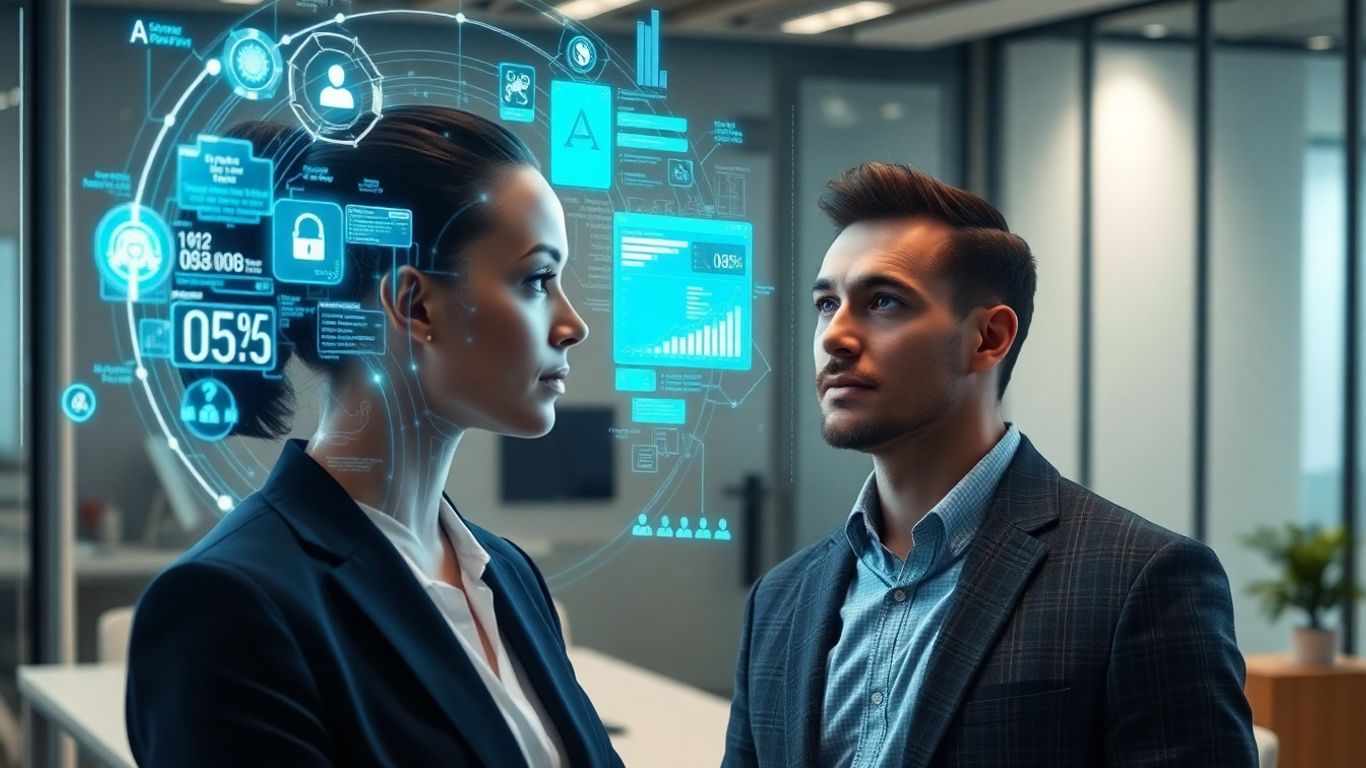 Salesperson interacting with AI interface.