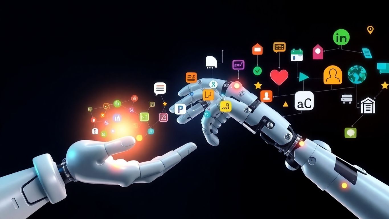 AI robot arm connecting leads to a sales pipeline.