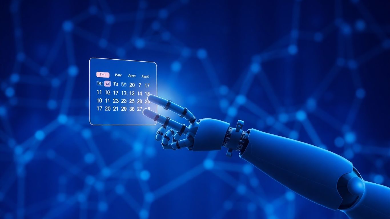 AI robot scheduling appointments on a digital calendar.