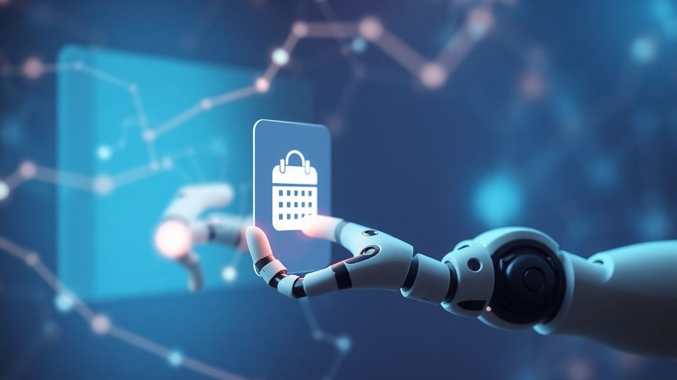 AI robot arm scheduling appointments on a digital interface.