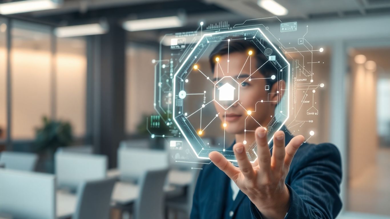 AI sales appointment setter interface with glowing abstract shapes.