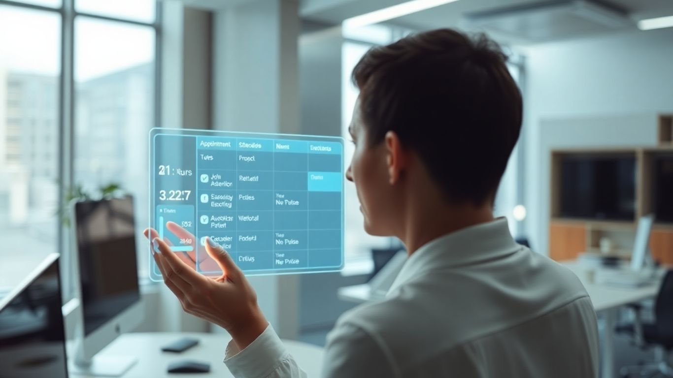 AI appointment setting interface in a modern office.
