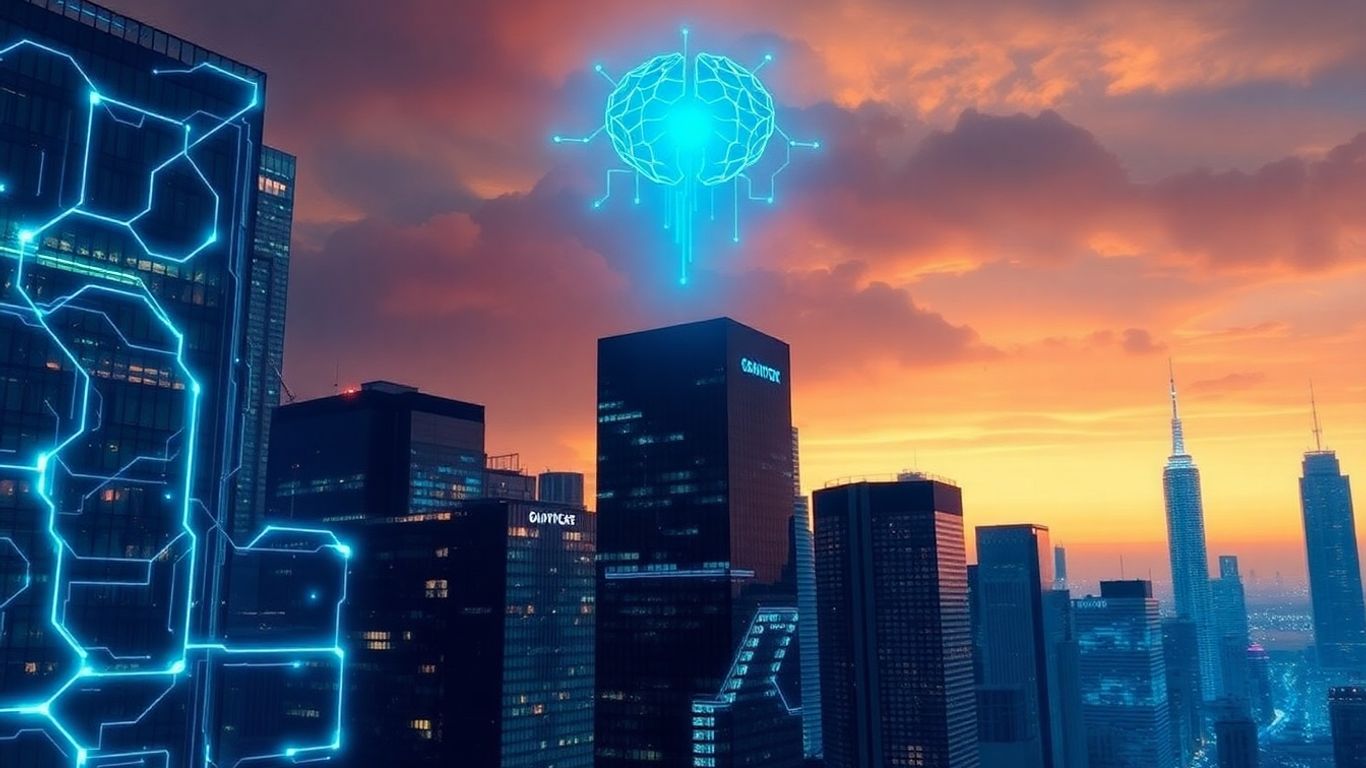 Futuristic cityscape with AI integration