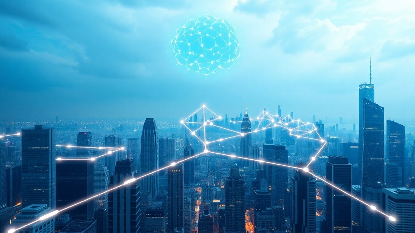 Futuristic cityscape with AI integration