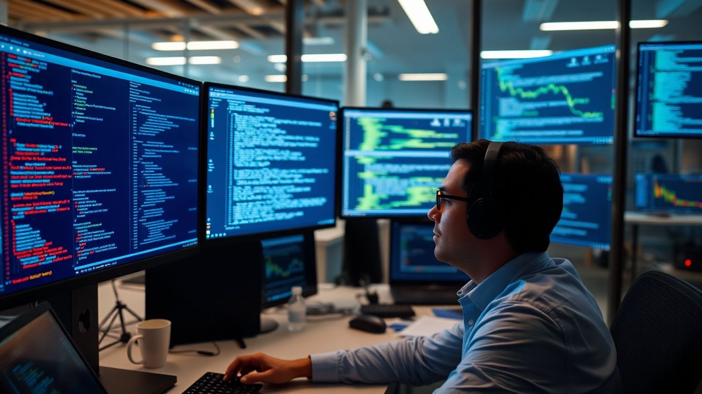 Machine learning engineer working with advanced AI technology.