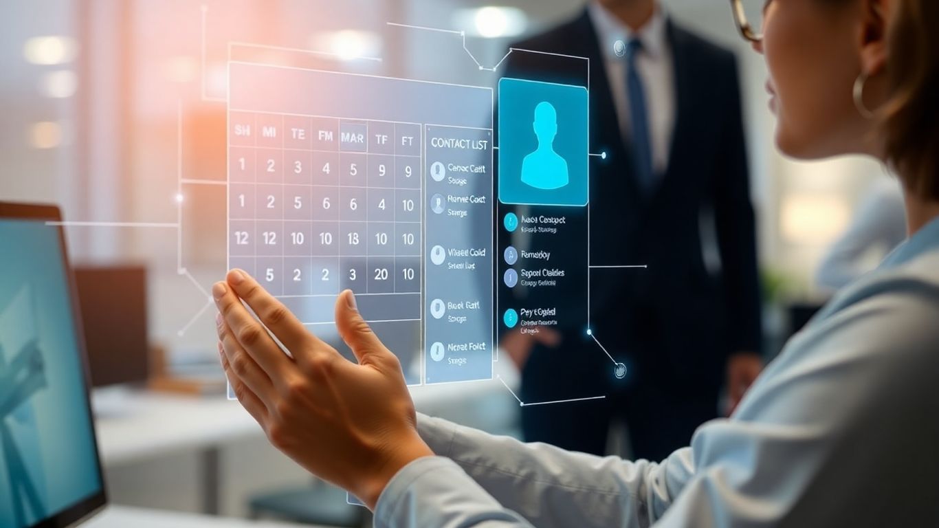 AI appointment setter interface with calendar and contacts.