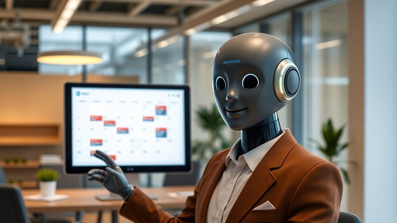 AI avatar scheduling appointments on a digital calendar.