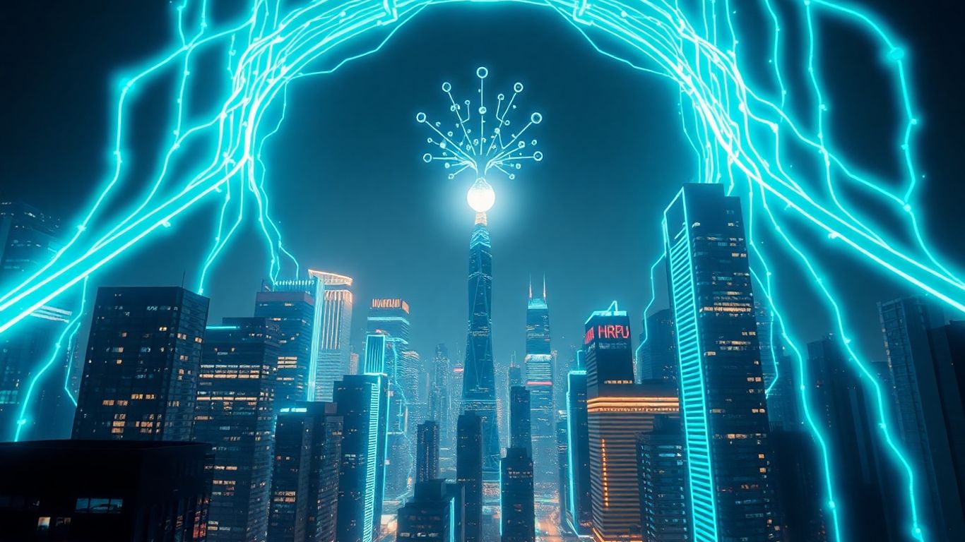 AI and data infrastructure powering a futuristic city.