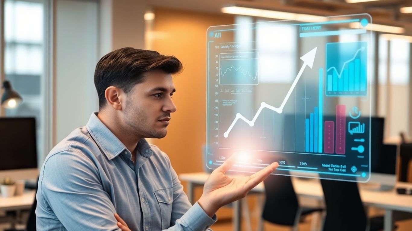 Salesperson using AI pitch generator interface.