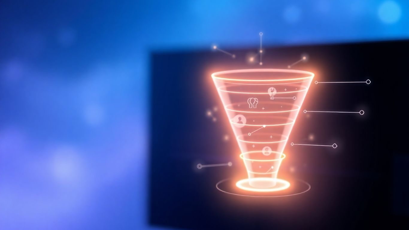 AI sales pitch generator interface with glowing funnel.