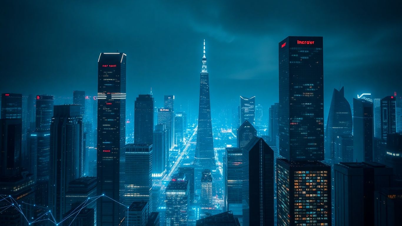 AI and futuristic cityscape for sales forecasting.