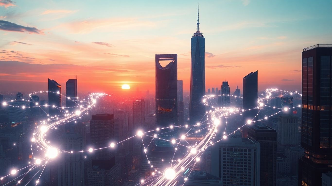 AI transforming sales operations with futuristic data streams.