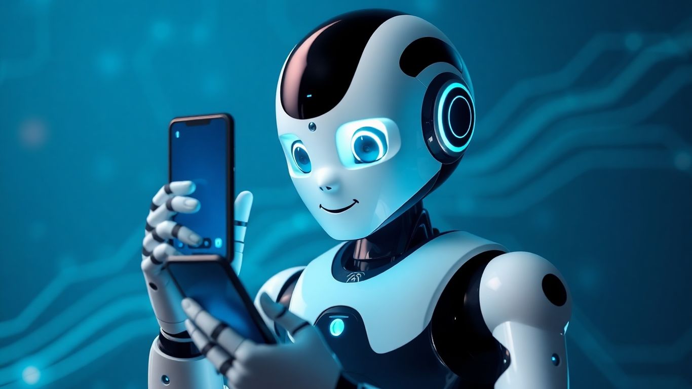 AI robot making a sales call on a smartphone.
