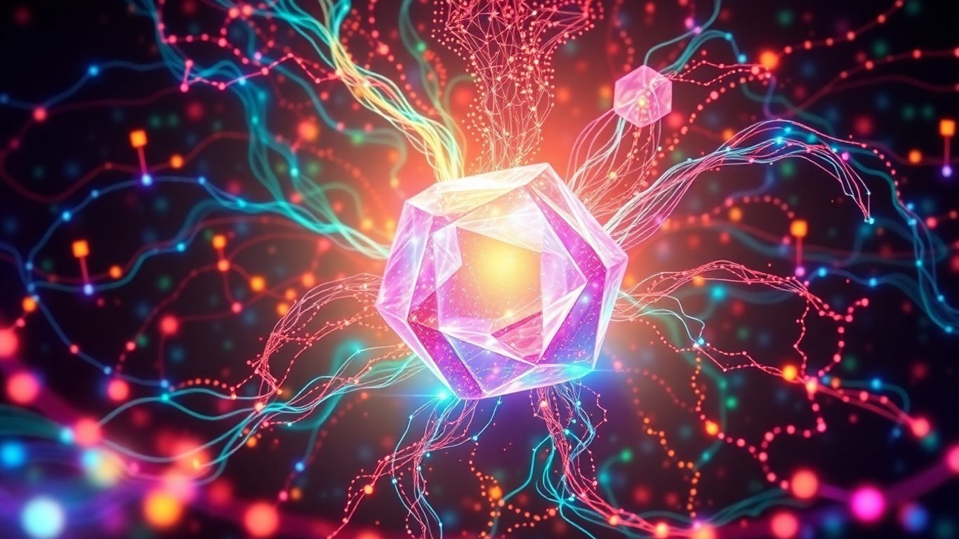 Abstract data streams forming a glowing crystal of insights.