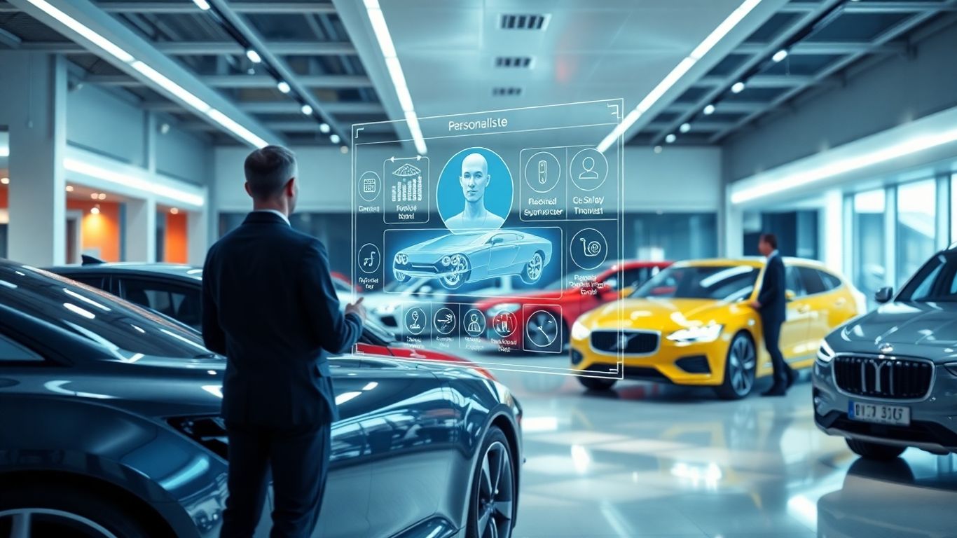 AI assisting customer with car selection in dealership