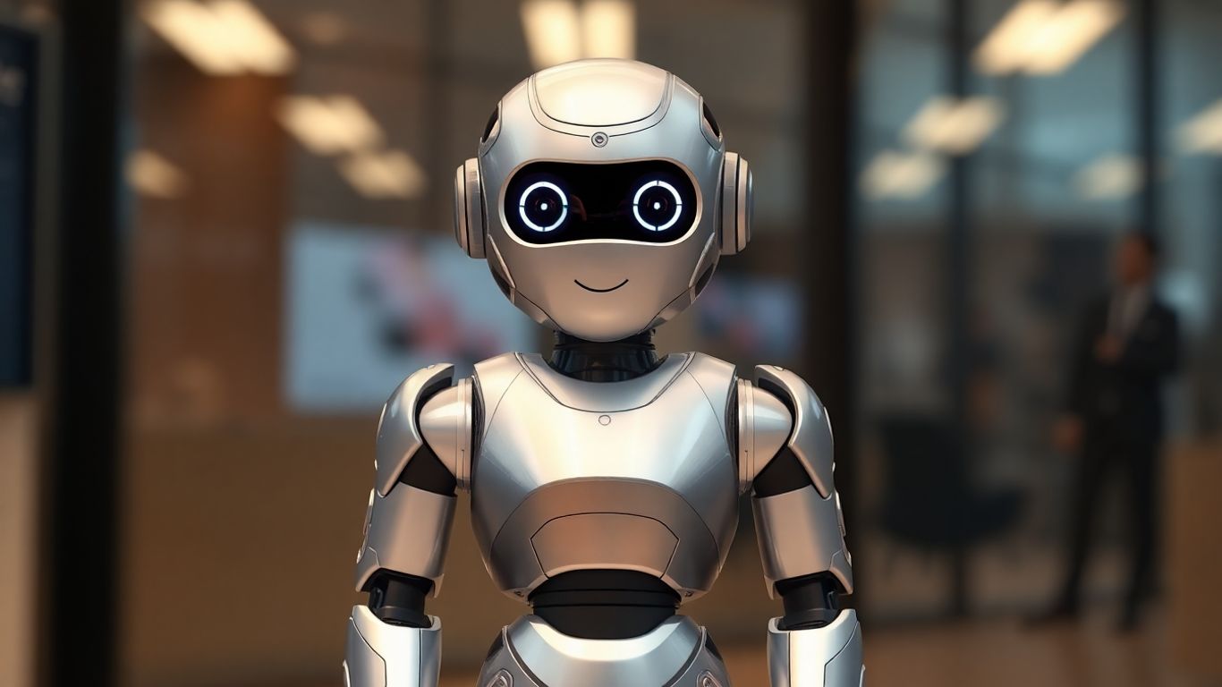 AI sales robot in a modern business setting.