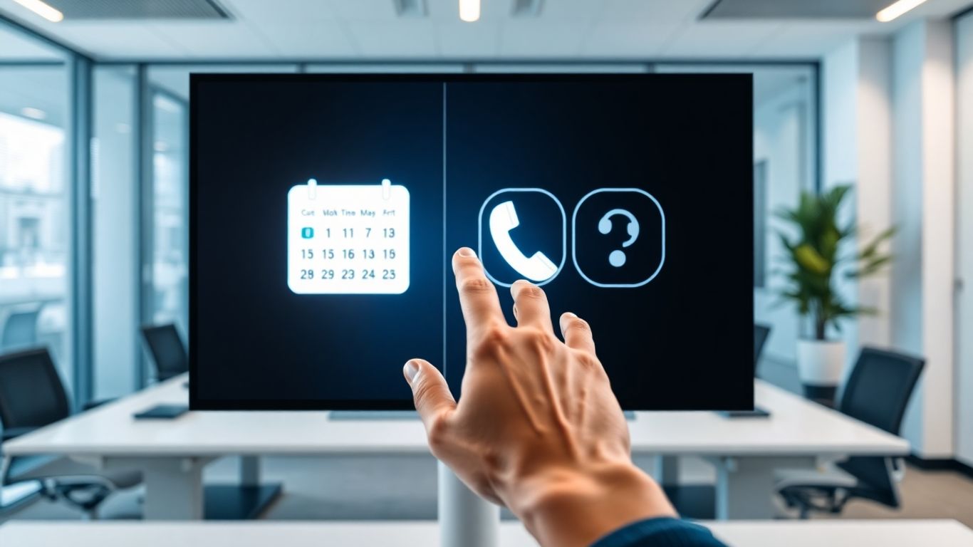 AI voice appointment setter interface with calendar and phone.