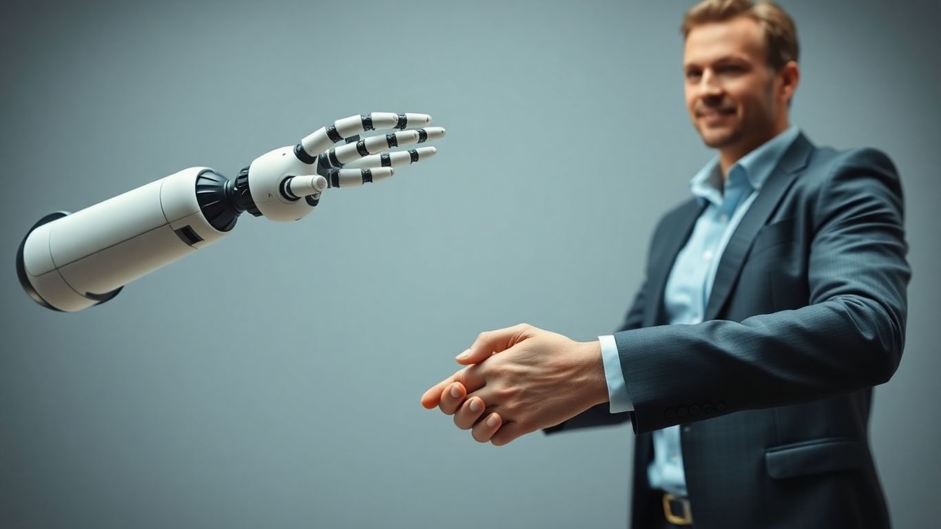 Robot and human collaborating in a sales environment.