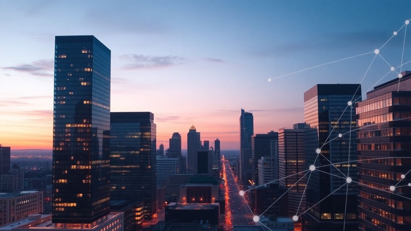 Los Angeles skyline with AI network overlay