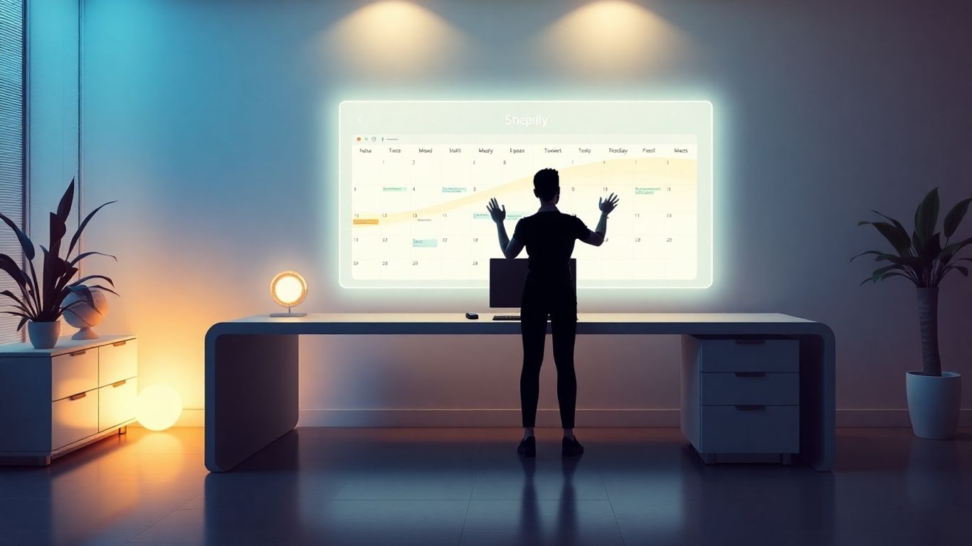 AI scheduling interface on a desk.