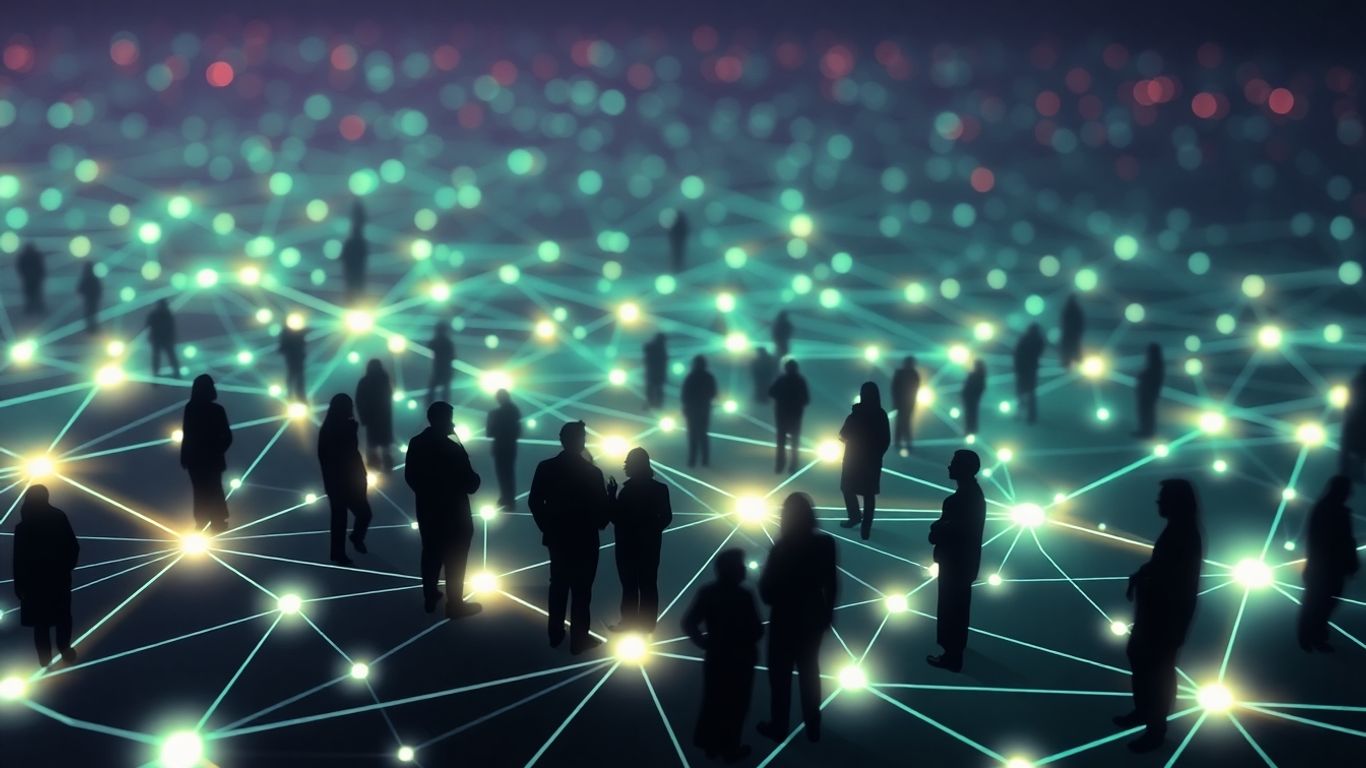 AI and people interacting in a digital network.