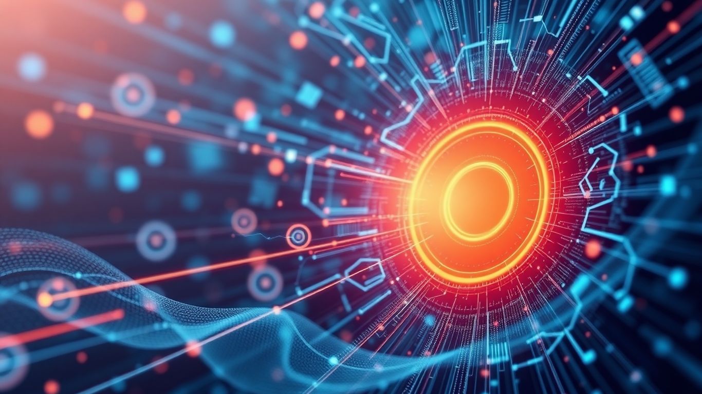 AI sales forecasting abstract data streams glowing core