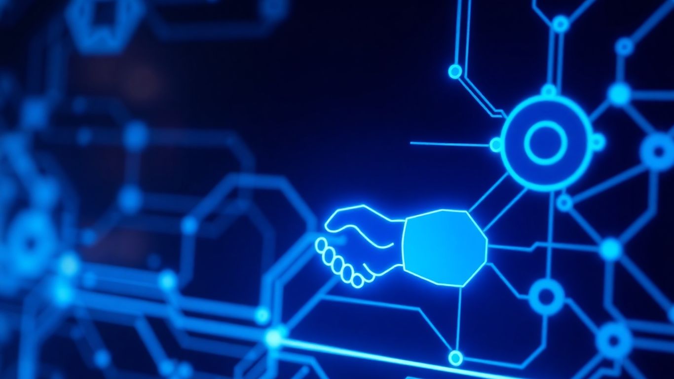 AI appointment setter interface with handshake graphic.