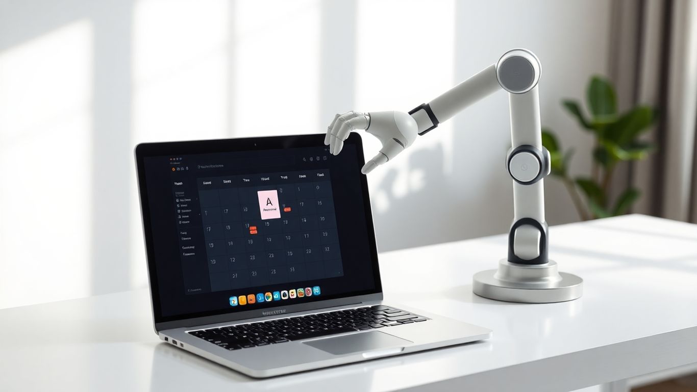 AI appointment setter organizing a digital calendar on a desk.