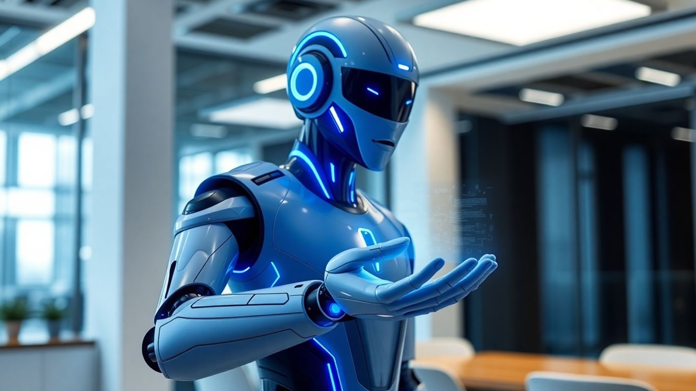 AI sales representative interacting with holographic data