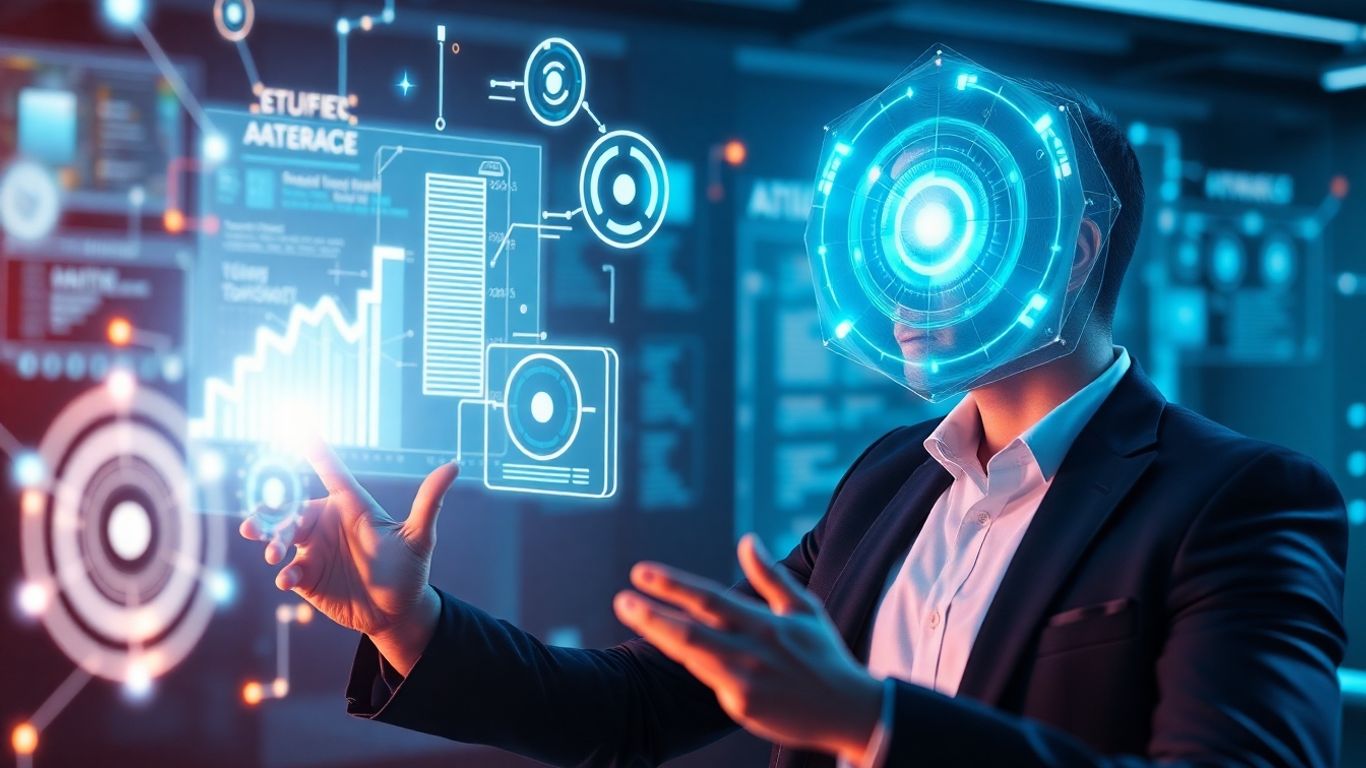 AI enhancing sales strategy with futuristic data visualization.