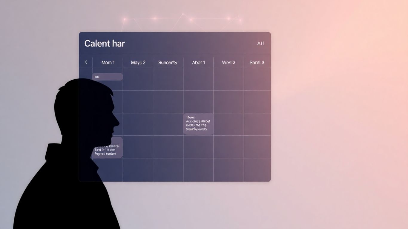 AI scheduling interface with glowing appointments and business professional.