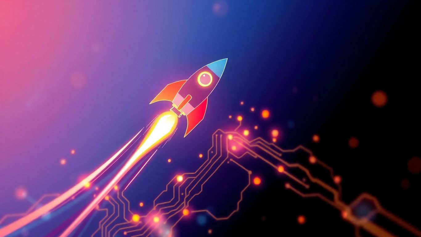 Rocket ship with circuitry, revenue growth concept.