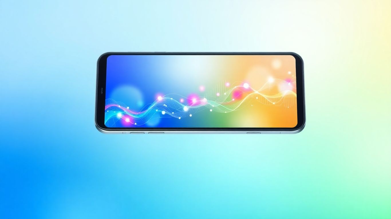 Smartphone showing abstract sales pipeline with futuristic digital elements.