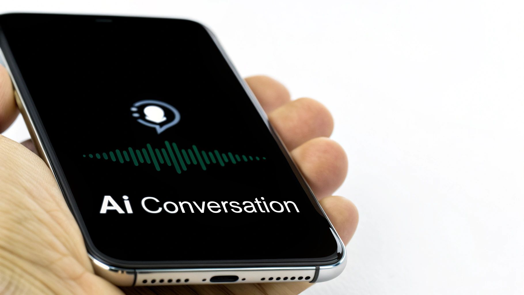 Person interacting with a futuristic AI interface for a phone system