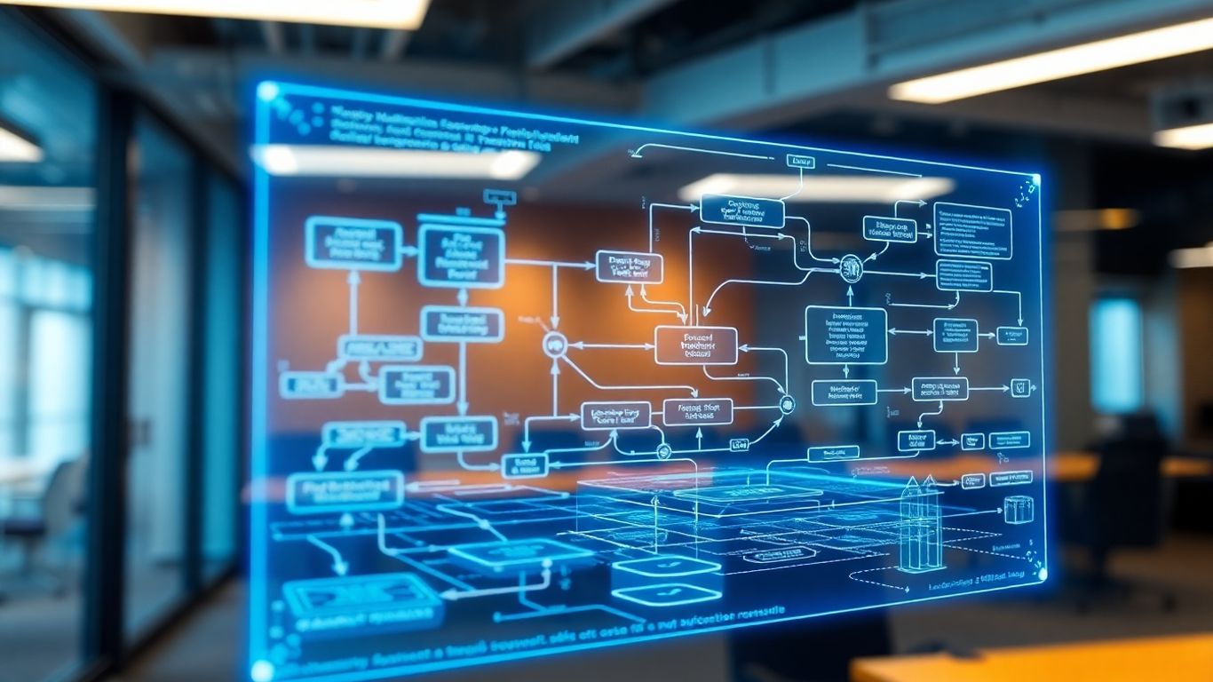 AI automation flowchart on holographic display
