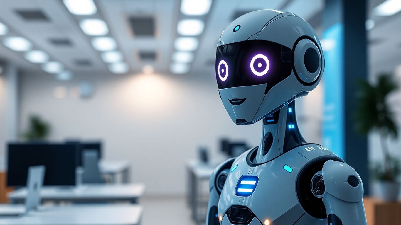 AI receptionist bot in a modern office