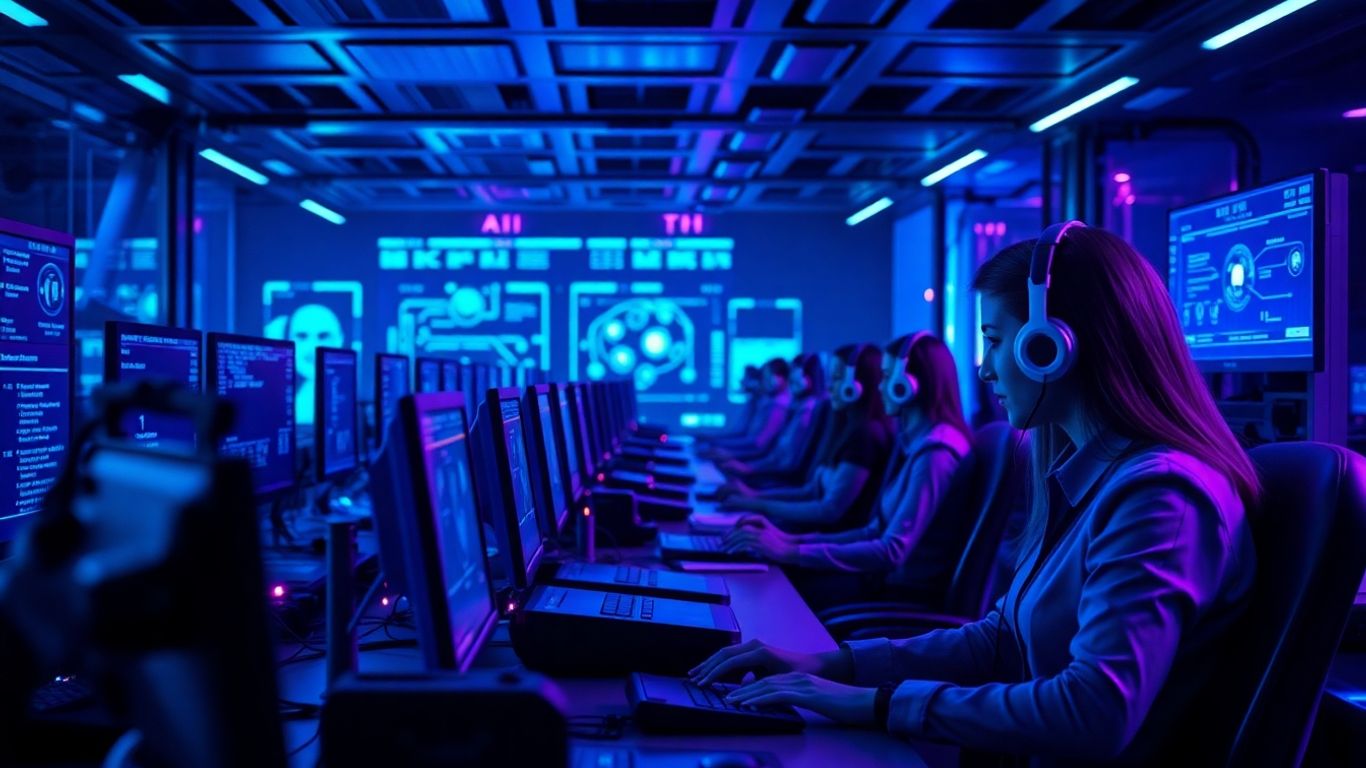 AI receptionist in a modern call center.