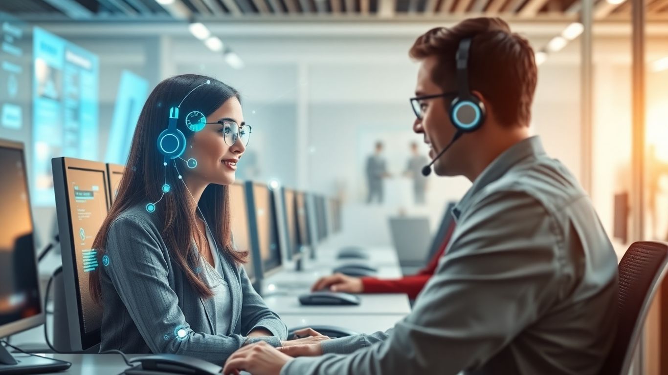 AI voice bot assisting a customer in a call center.