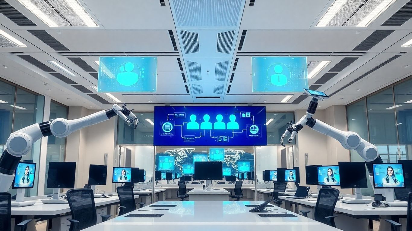 Futuristic call center with AI automation